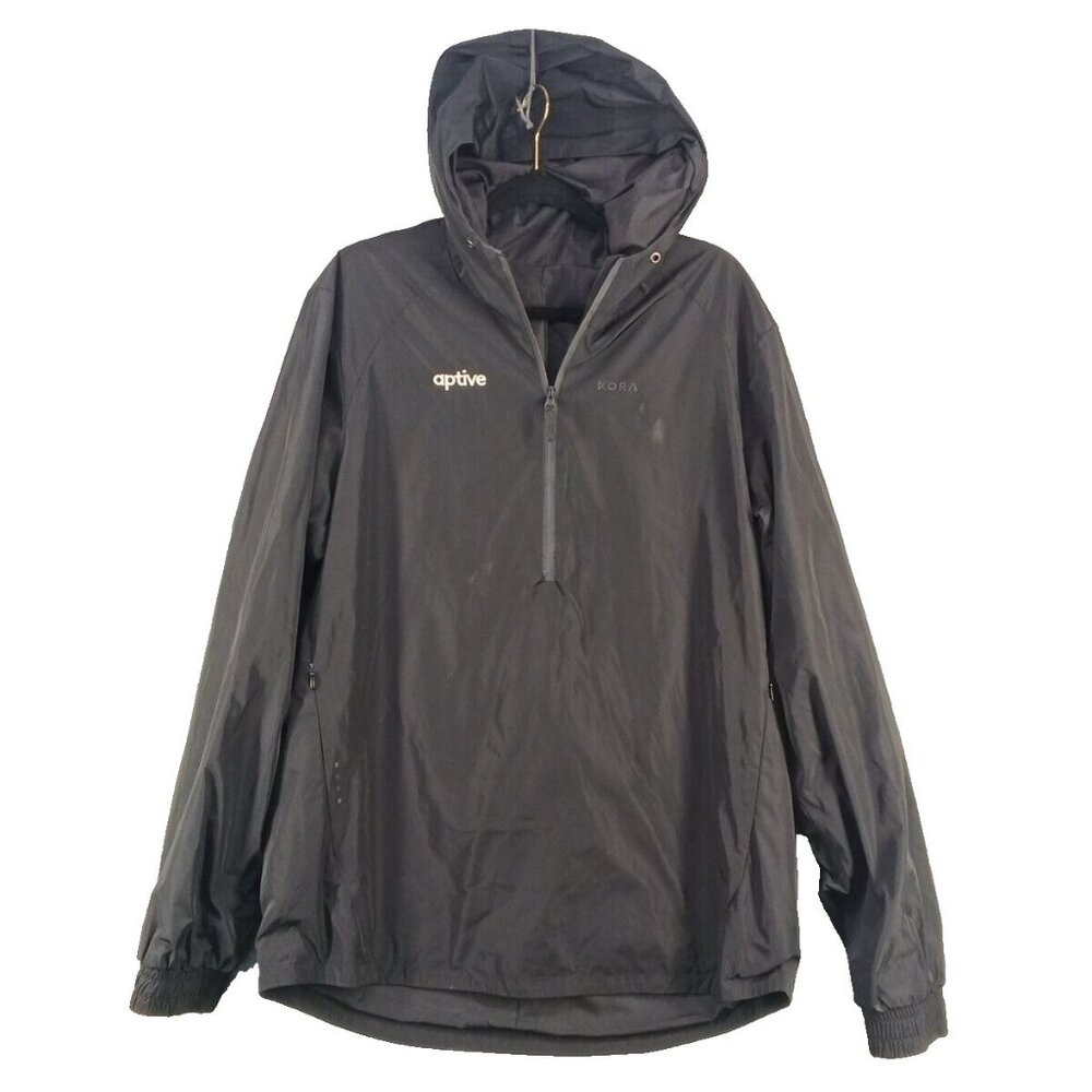 KORA APTIVE Windbreaker Men Hoodie Jacket LARGE Henley Zip Black Woven Outdoor